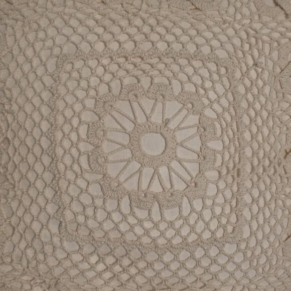 Crochet Lace Macrame Decorative Throw Pillow Cream 15x15 in. Bed Couch Chair - Picture 5 of 8